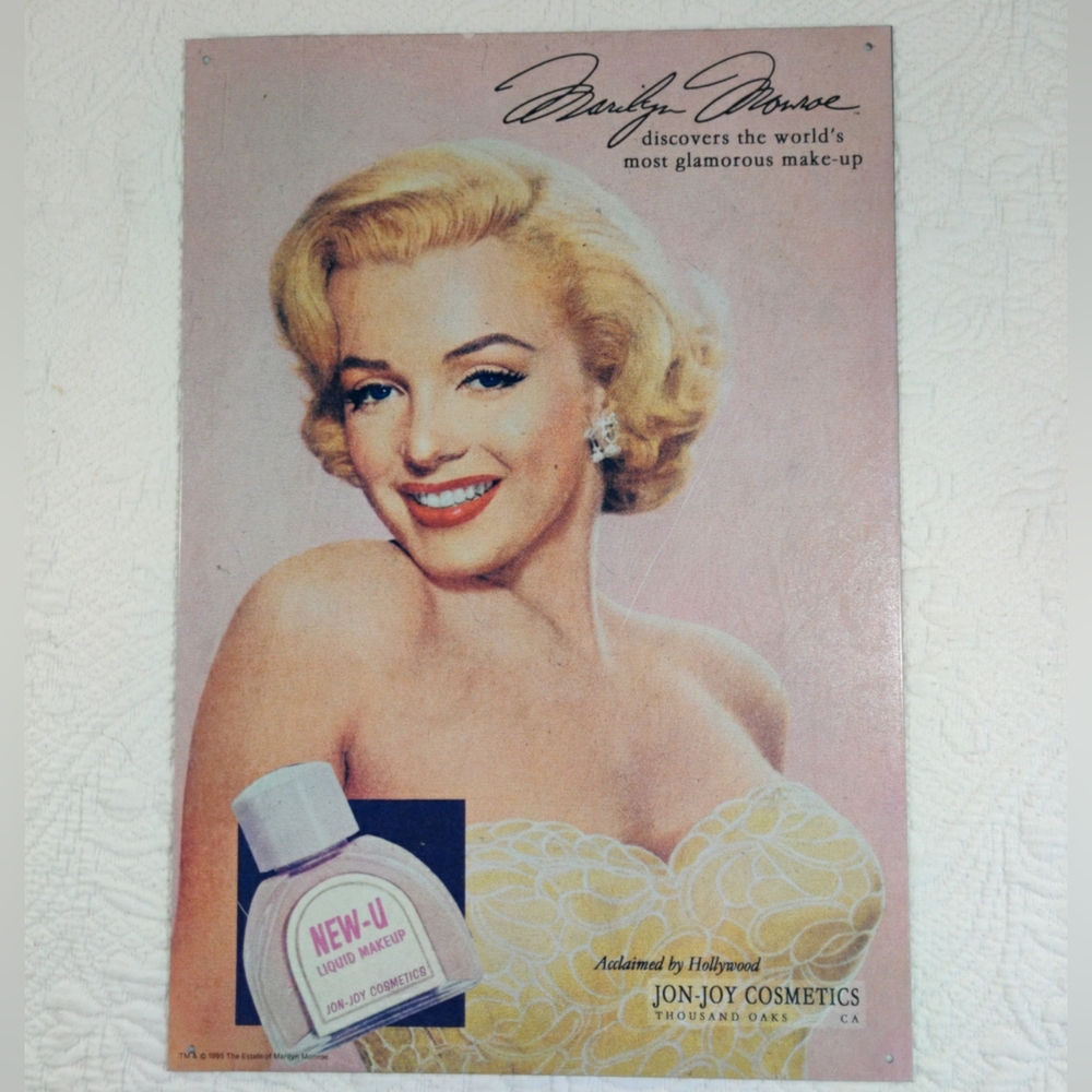 SOLD - Marilyn Monroe Advertising Jon-Joy Cosmetics Vintage 1995 Metal Poster